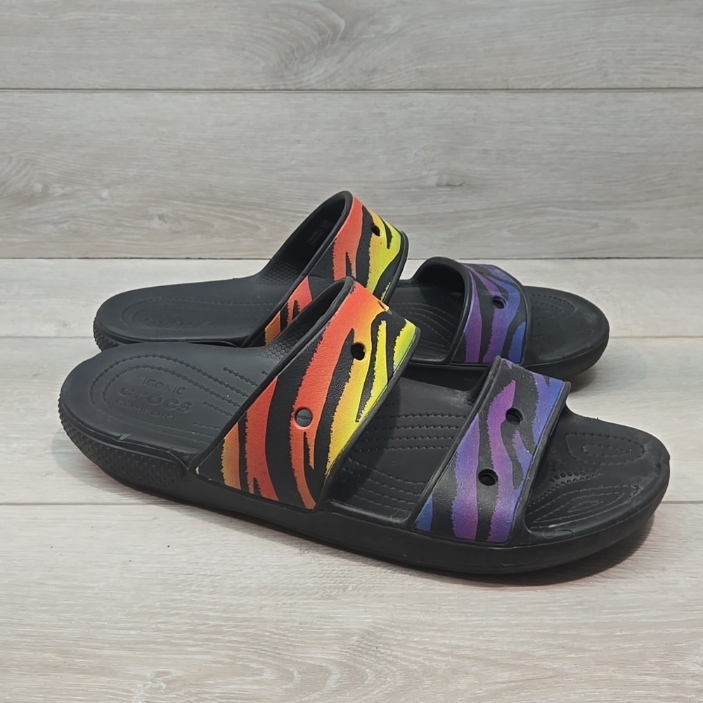 Crocs Men Colorful Striped Slide Sandals Shoes Sz 12